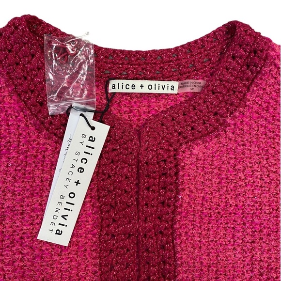 NWT Alice and Olivia Noella Sequin Embellished Bouclé Cardigan in Pink Size S - Picture 6 of 9